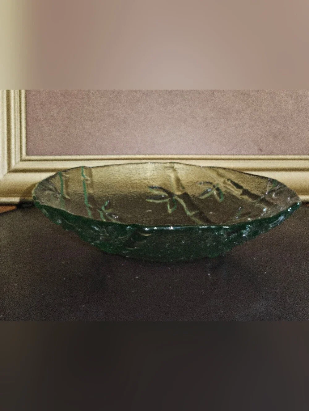 Vintage Pier One Glass Salad Bowl with Bamboo Pattern